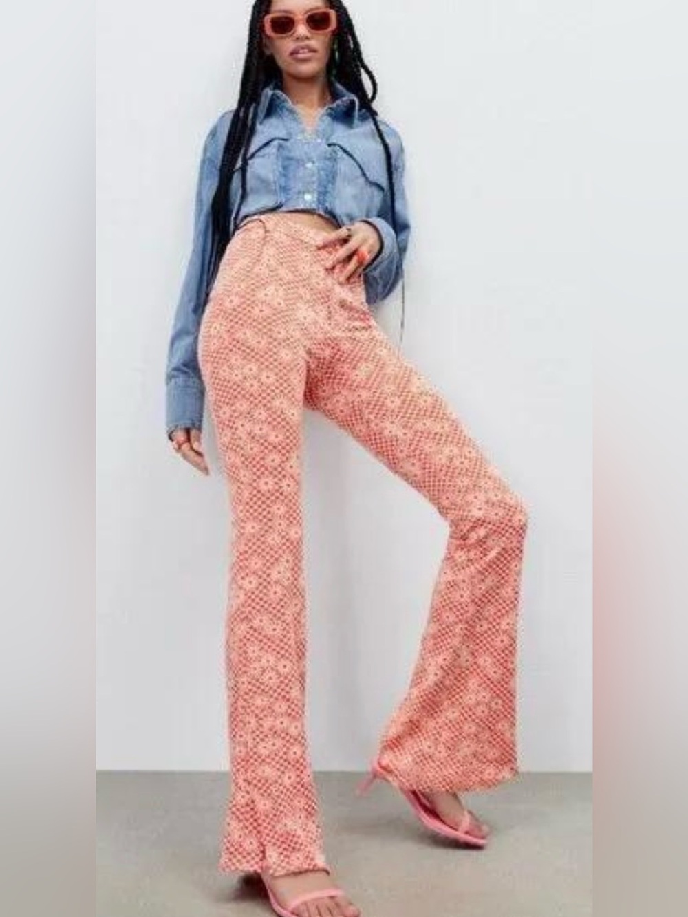 ZARA Daisy Print Flare Pants